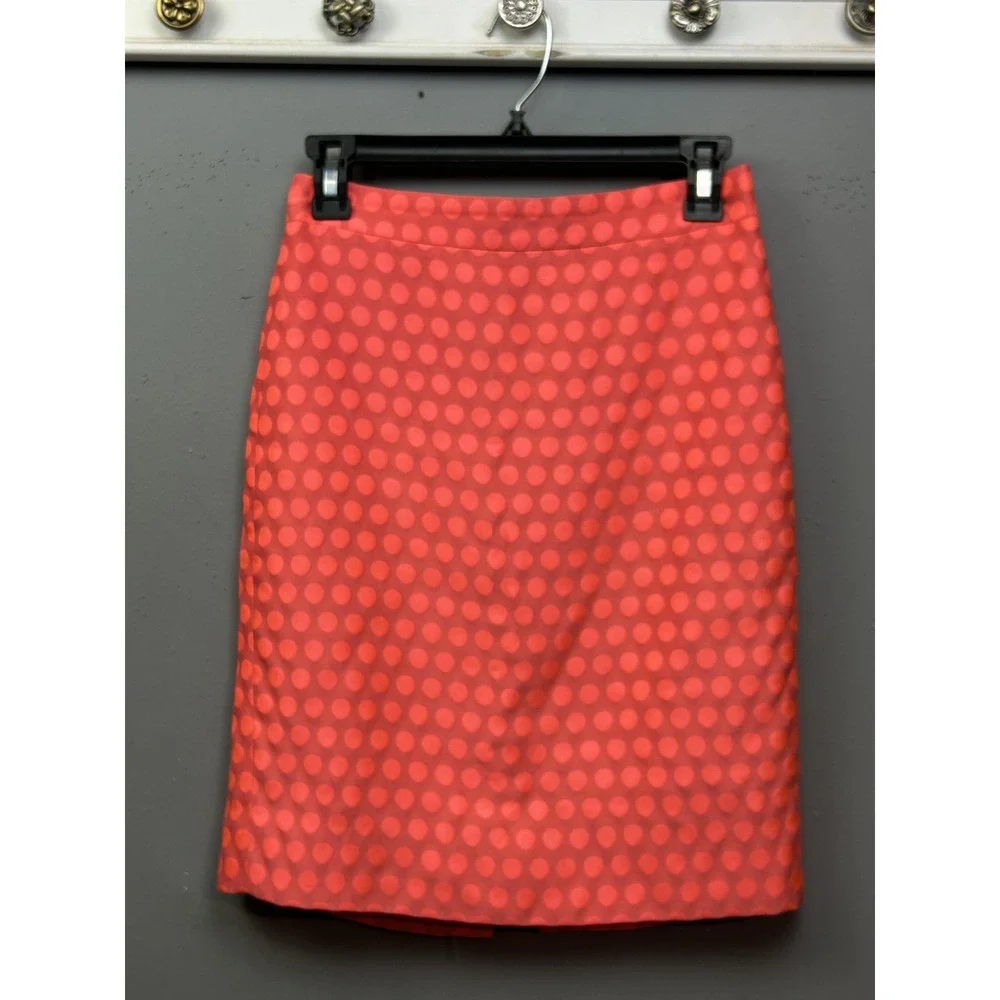 J.Crew Pencil Skirt Womens 00 Coral Pink Polka Dot Textured 02555 Knee Length